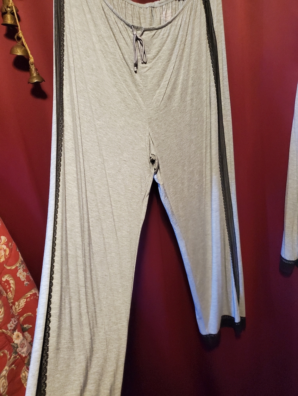 Victoria's Secret Gray & Black Two-Piece Pajama Set with Black Lace Accent Trim - Picture 8 of 11